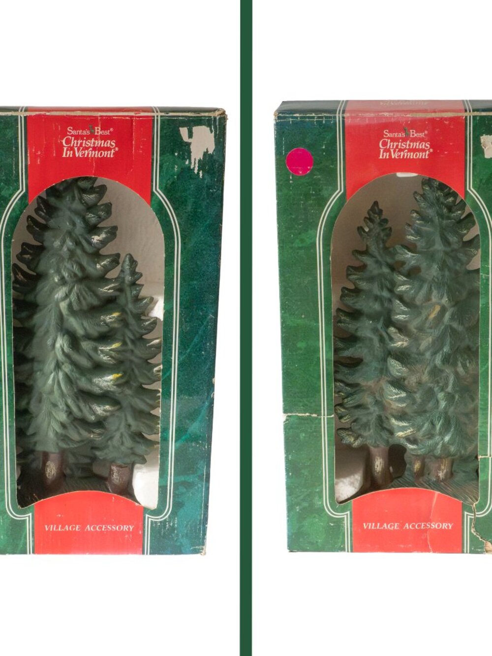Vintage Santa's Best Christmas in Vermont Ceramic Trees Village Accessory - Pair